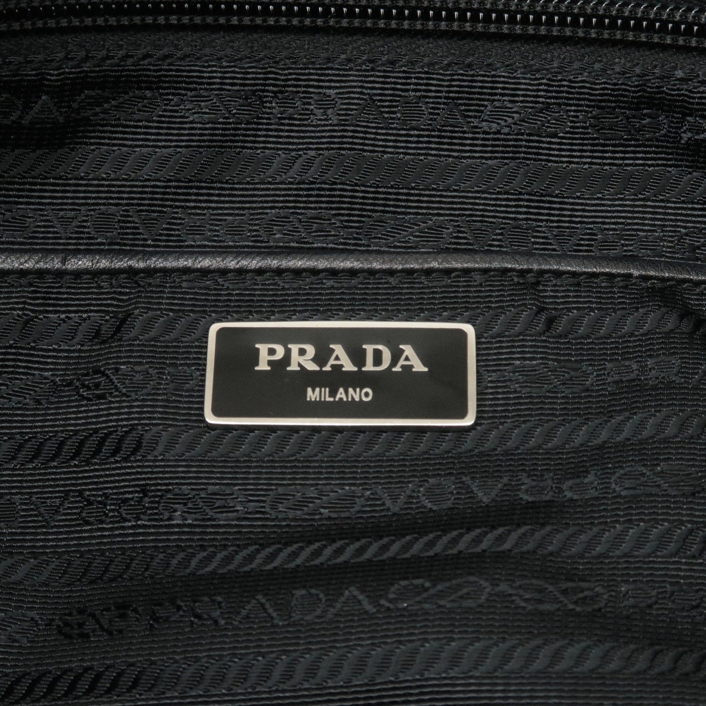 Prada Logo Nylon Leather Tote Bag Shoulder Bag Black BR4842