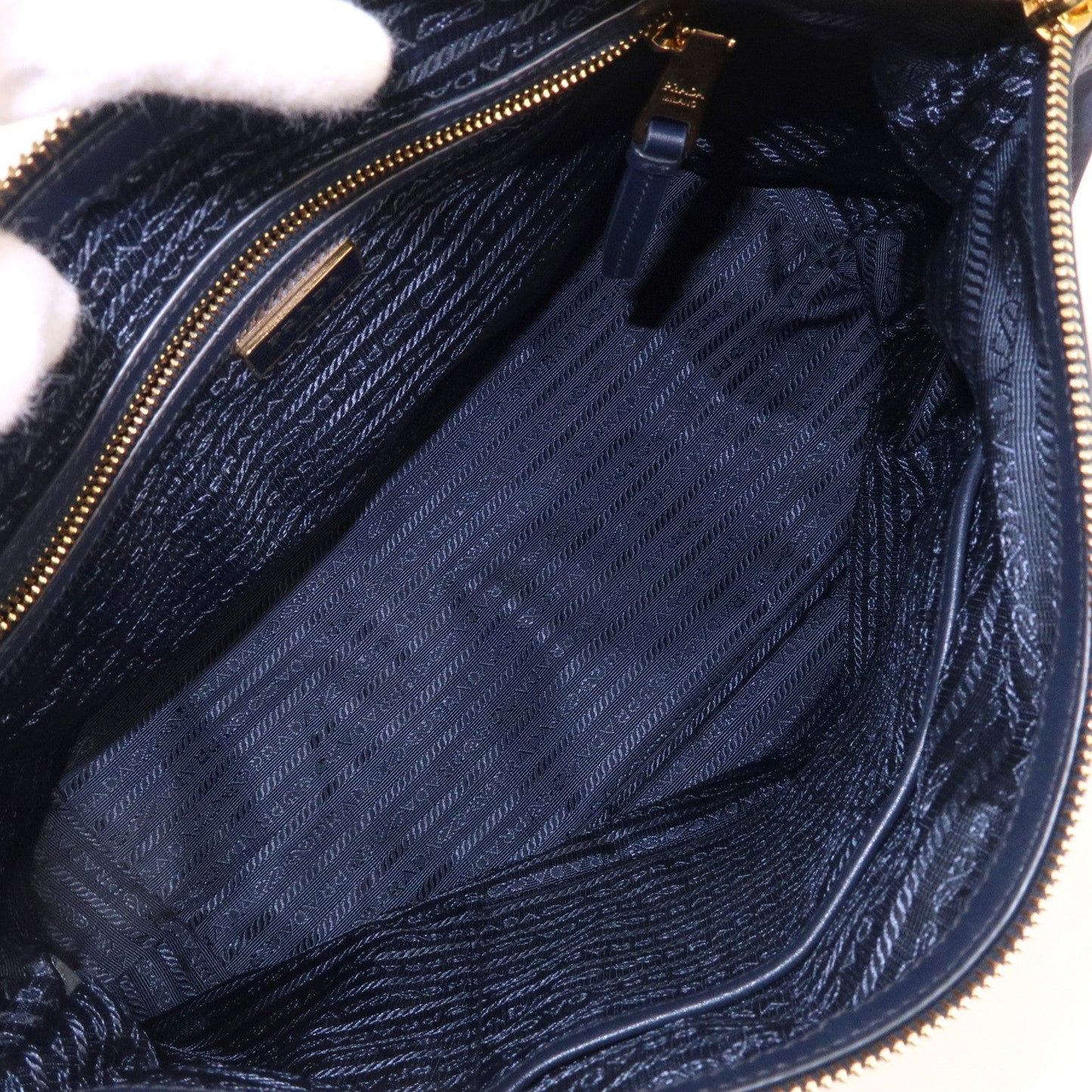 Prada Nylon Leaether Tote Bag Shoulder Bag Navy 1BC060