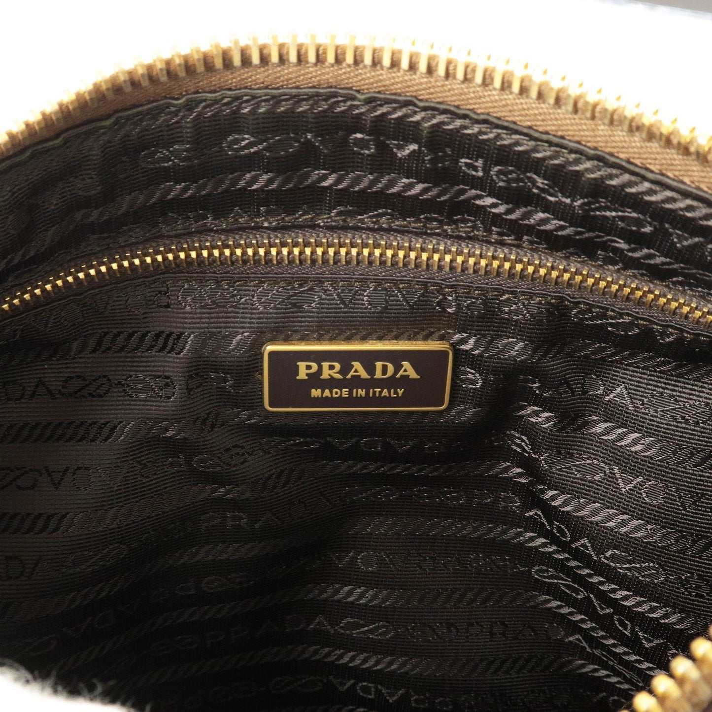 Prada Nylon Leather Shoulder Bag Khaki Brown