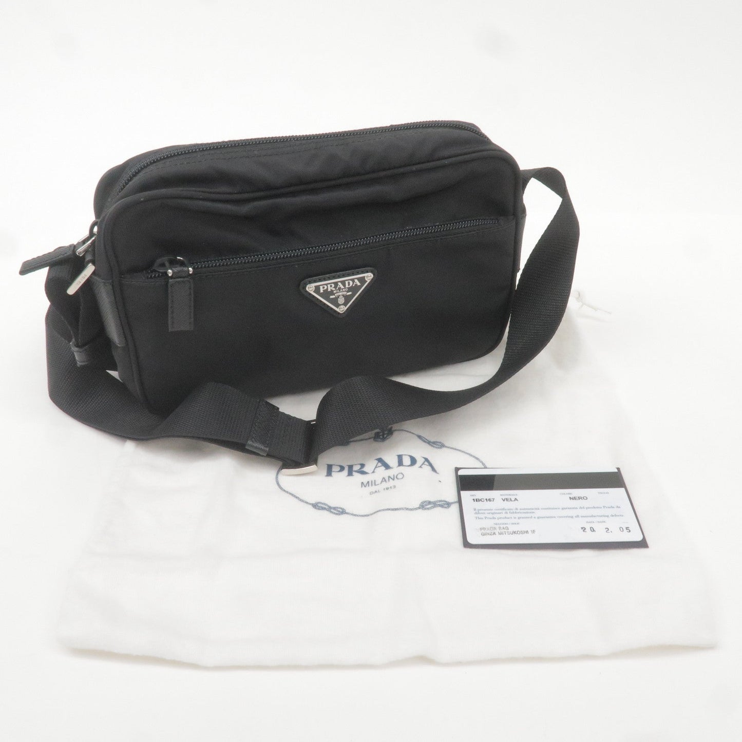 Prada Logo Nylon Leather Shoulder Bag Crossbody Bag Black 1BC167