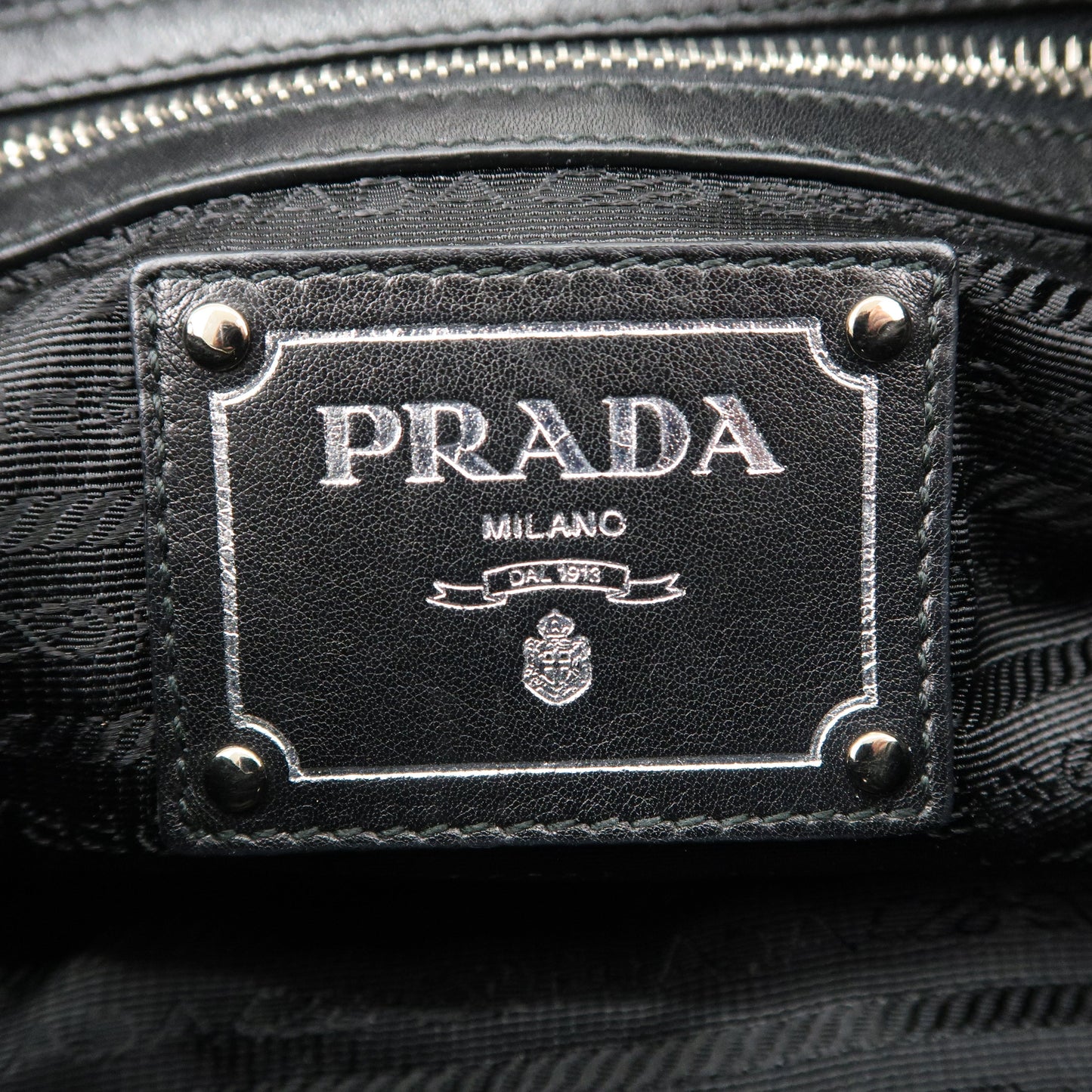 Prada Logo Leather Shoulder Bag Hand Bag Black BR3795