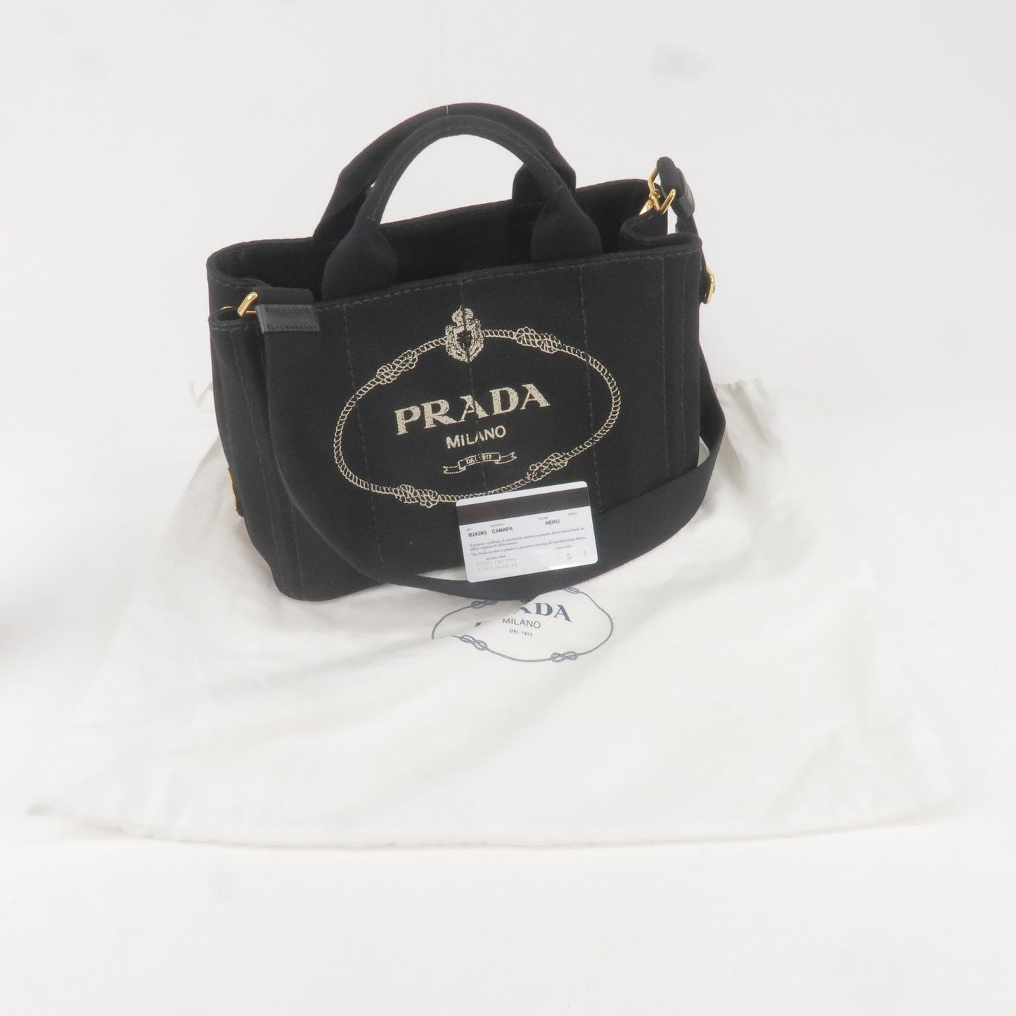 Prada Canapa Mini Canvas 2Way Bag Shoulder Bag Black B2439G