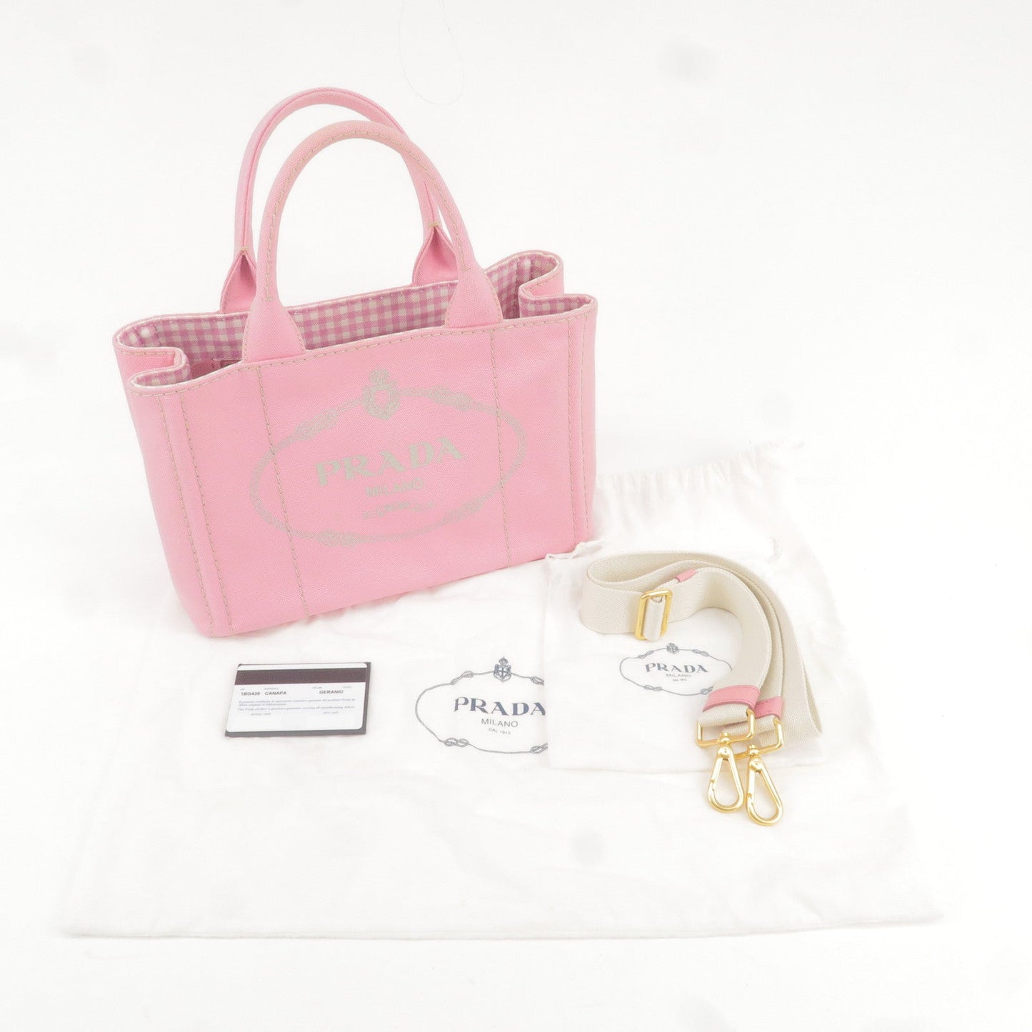 Prada Canapa Mini Canvas 2Way Bag Shoulder Bag Pink 1BG439