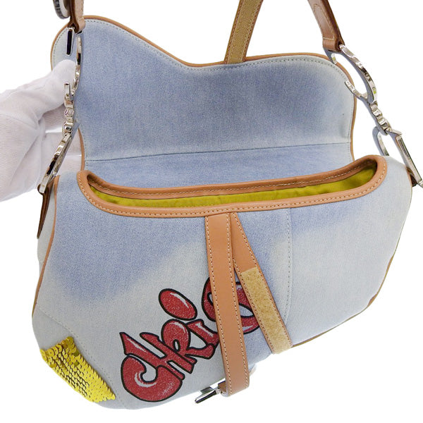 DIOR Denim Saddle Bag Light Blue/Multi