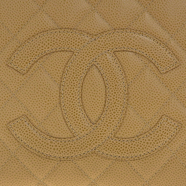 CHANEL Around 2003 Made Caviar Skin Cc Mark Stitch Chain Tote Bag Beige