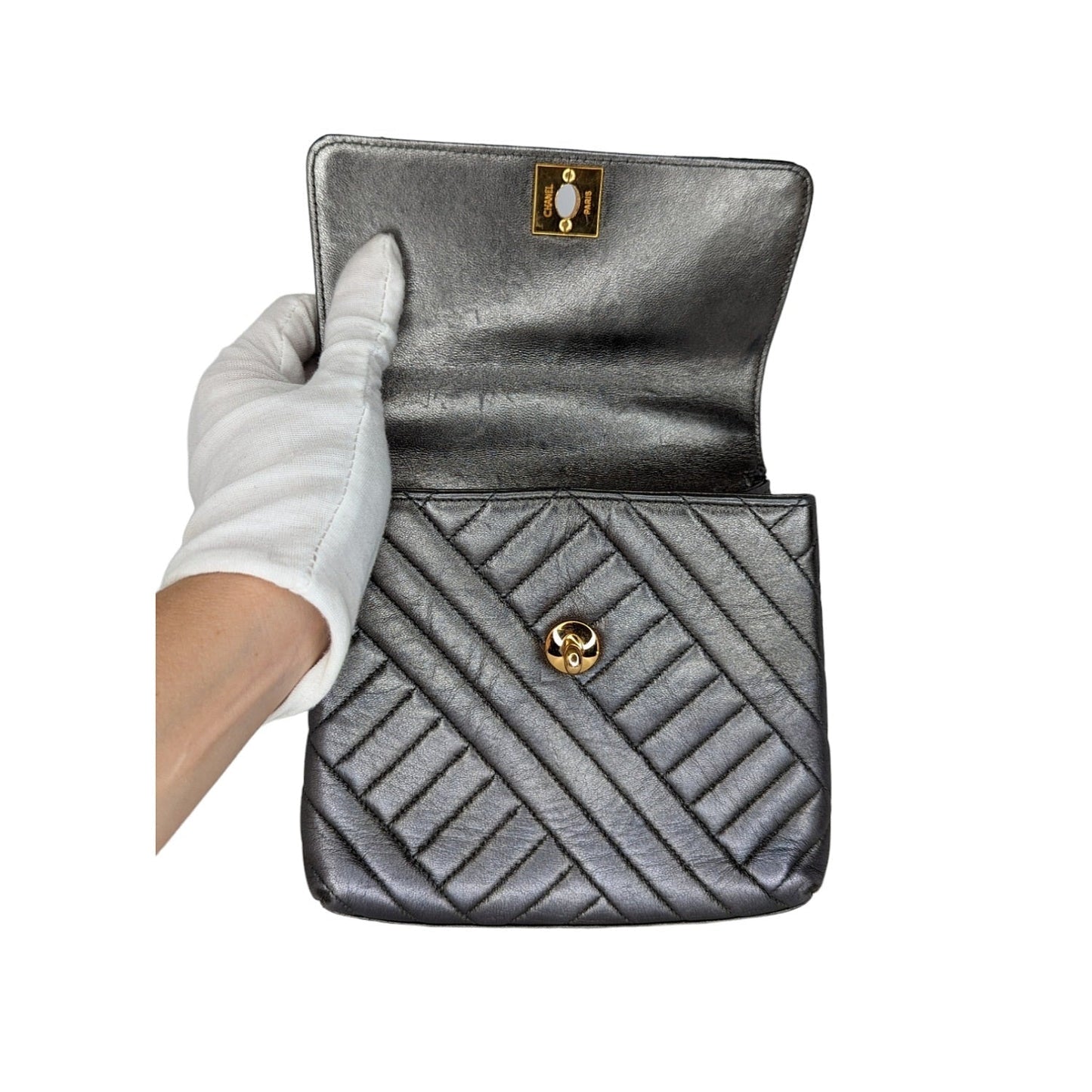 Chanel Vintage Chevron Quilted Square Flap Bag