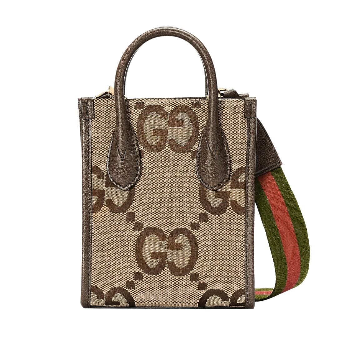 GUCCI Jumbo GG Mini Vertical Tote Crossbody Handbag Beige Brown