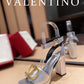 Valentino Garavani Strap Heeled Sandals With V Logo Signature Embellishment Silver For Women
