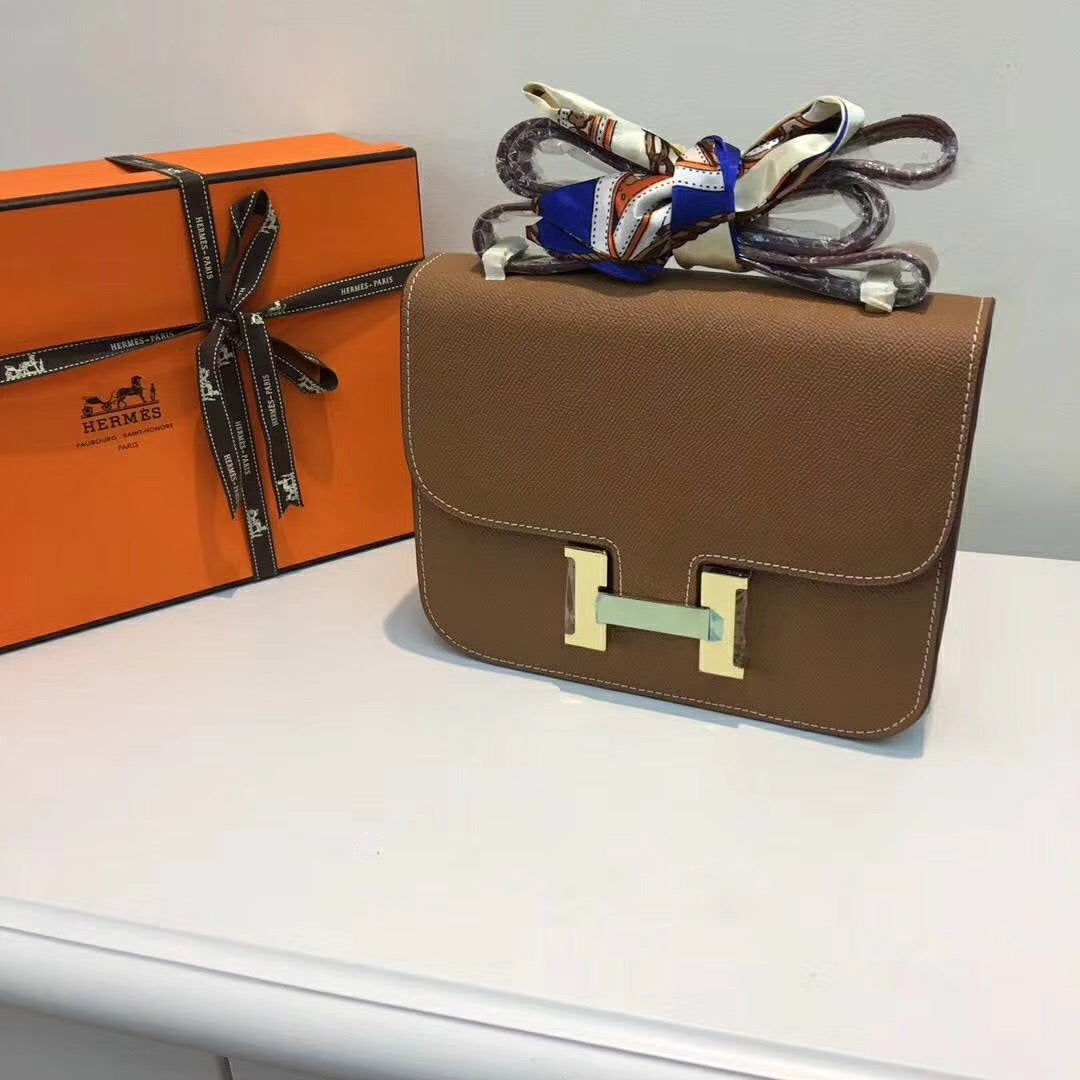 HM Constance Bag Brown For Women Gold Color Hardware 9.1in/23cm