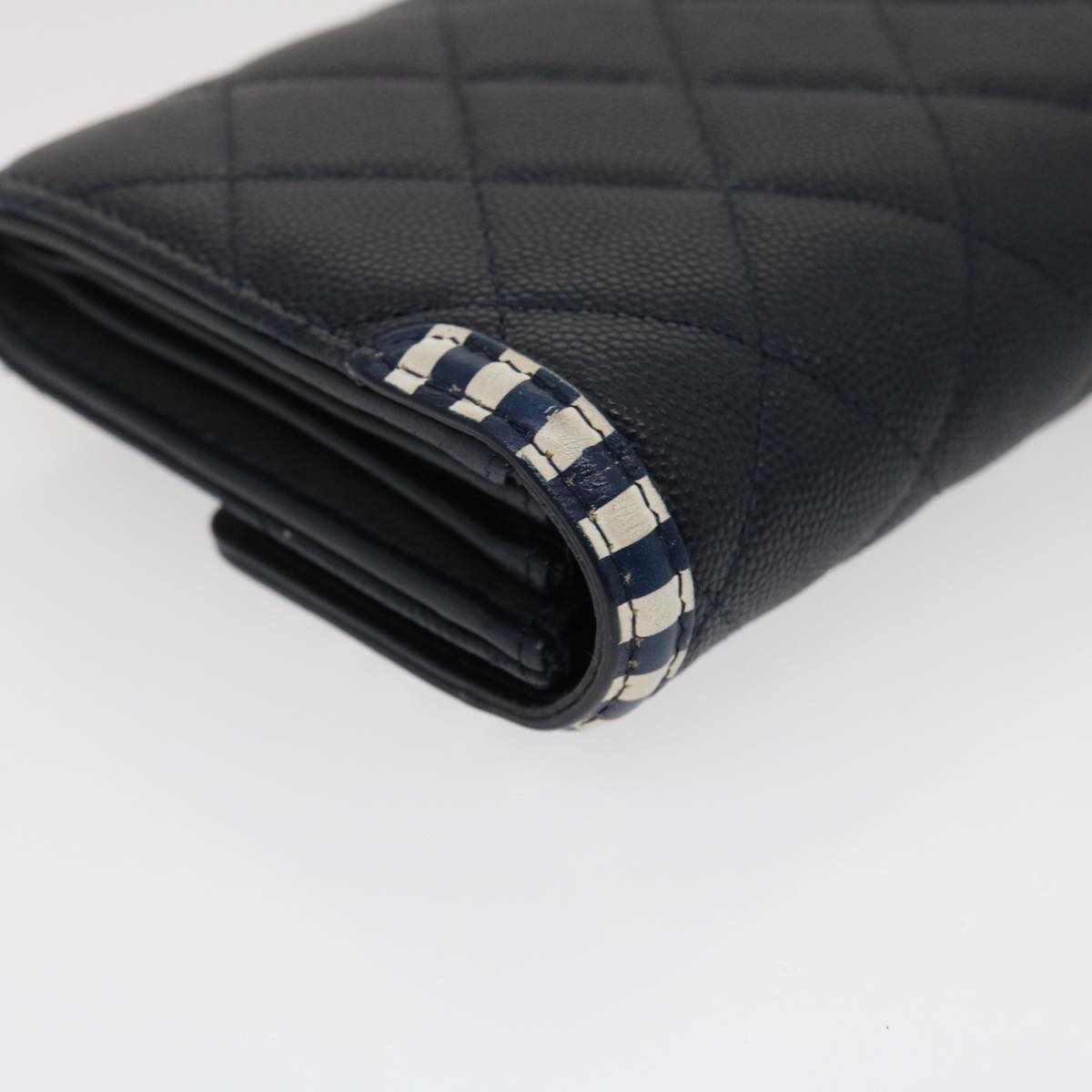 CHANEL Matelasse Cruise Line Long Wallet Caviar Skin Navy CC  29542A