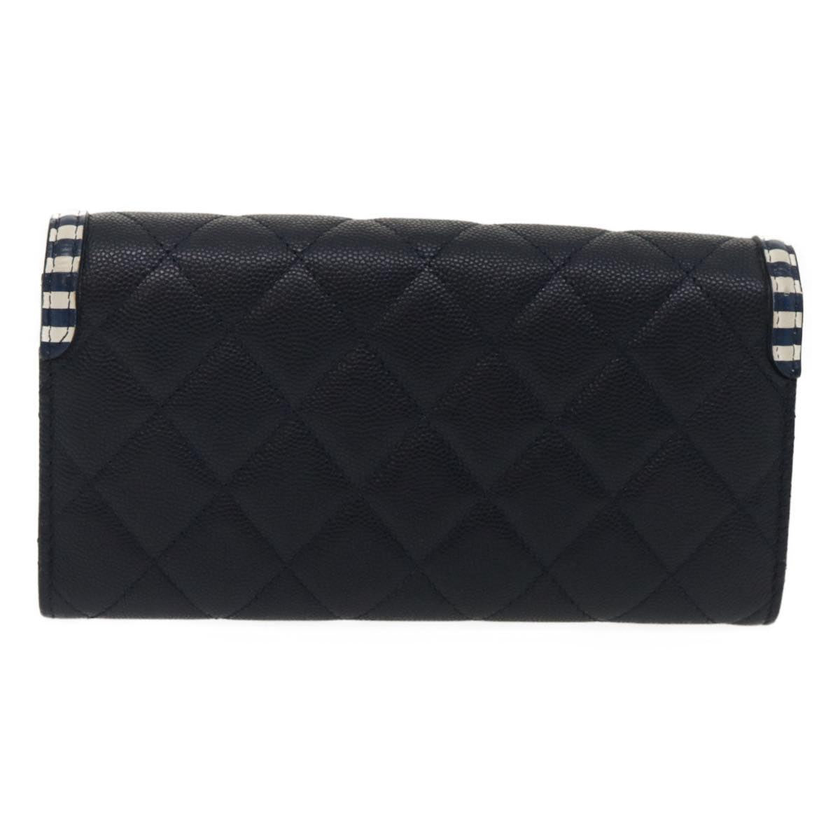 CHANEL Matelasse Cruise Line Long Wallet Caviar Skin Navy CC  29542A