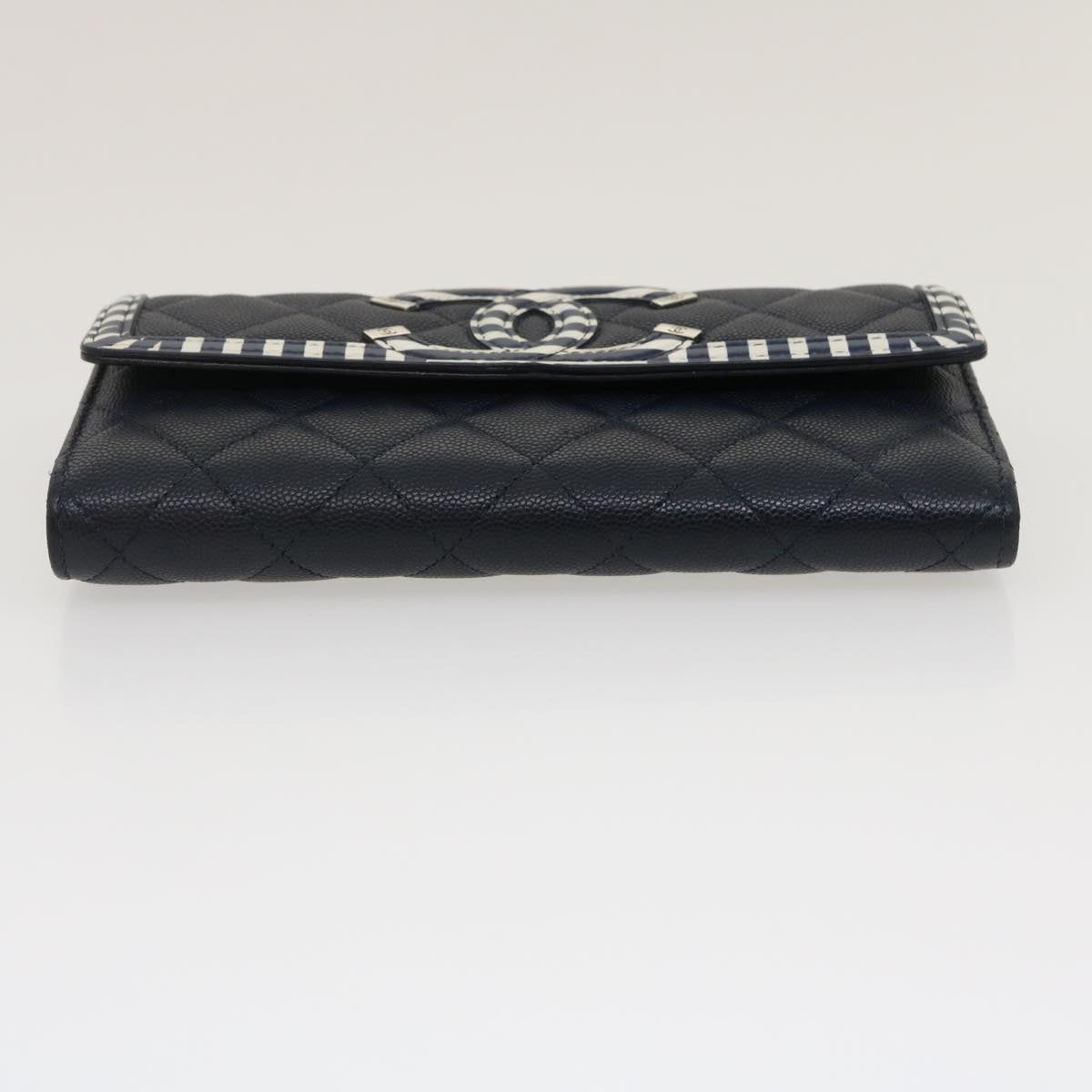 CHANEL Matelasse Cruise Line Long Wallet Caviar Skin Navy CC  29542A