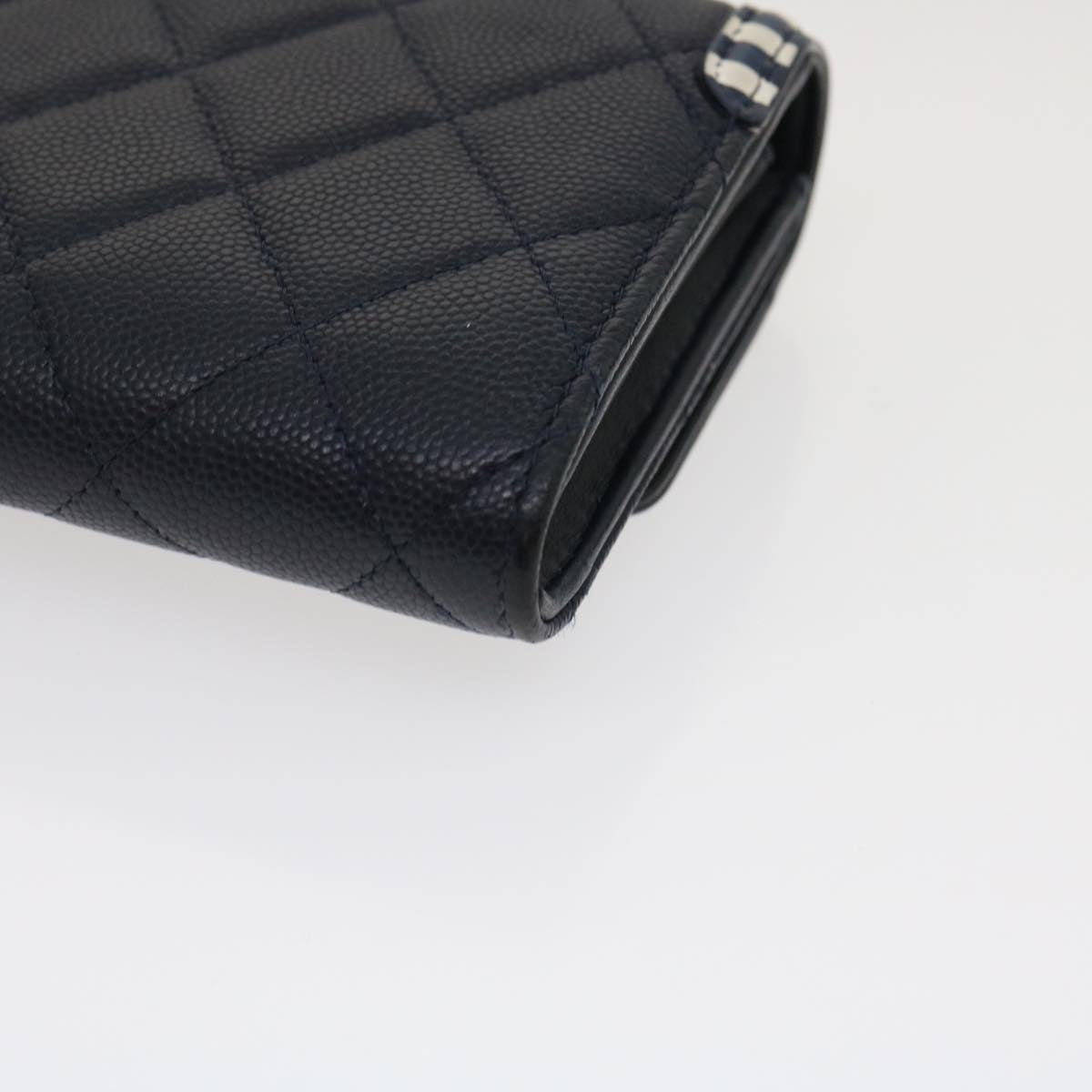 CHANEL Matelasse Cruise Line Long Wallet Caviar Skin Navy CC  29542A