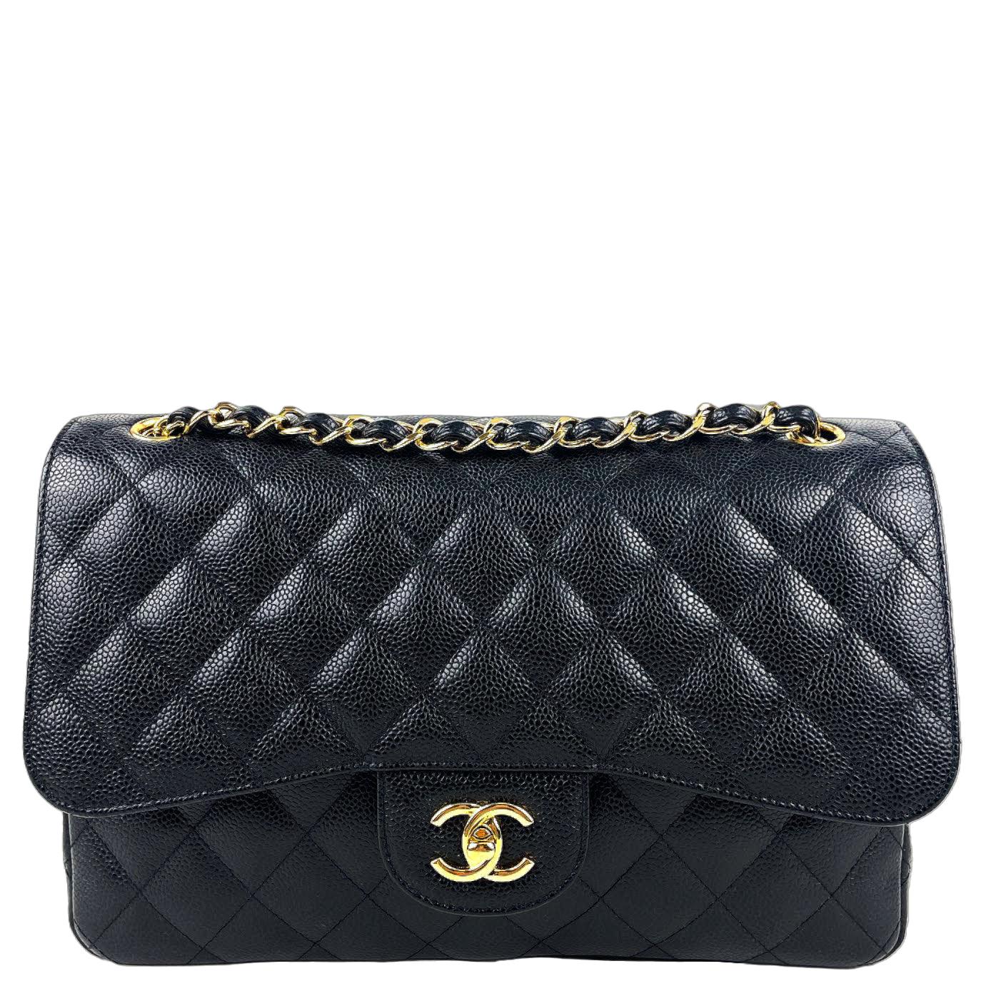 CHANEL Caviar Quilted Jumbo Double Flap Black w/Gold