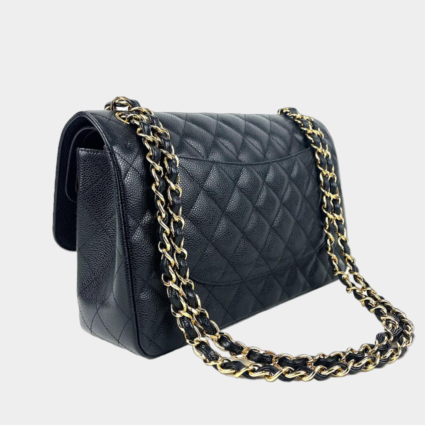 CHANEL Caviar Quilted Jumbo Double Flap Black w/Gold