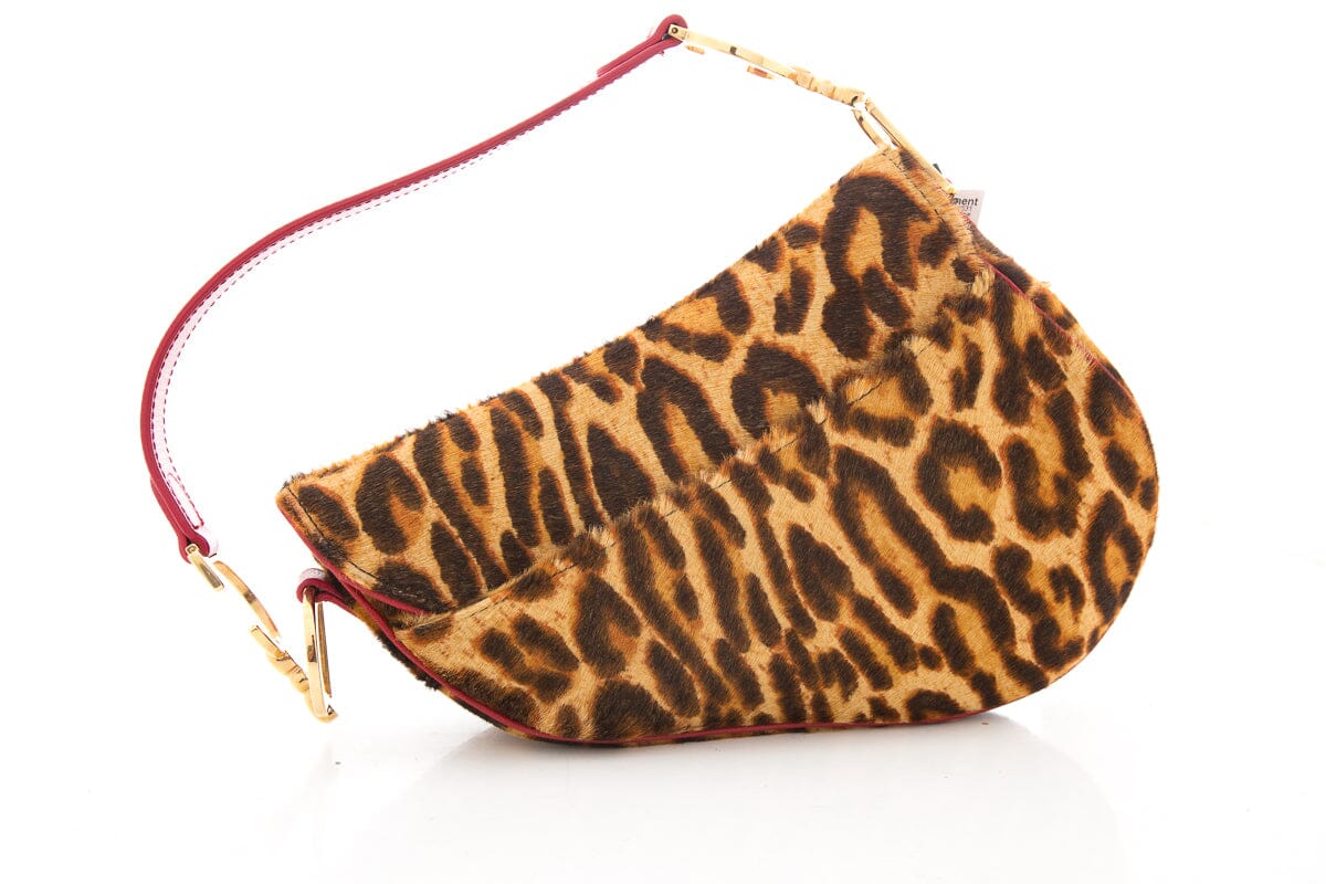 Christian Dior 1990s-2000s Cheetah Print Pony Hair Saddle Bag