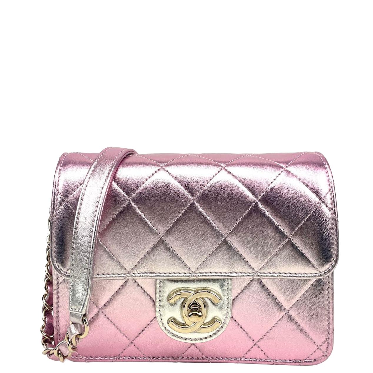 CHANEL Metallic Lambskin Like A Wallet Flap Golden Pink