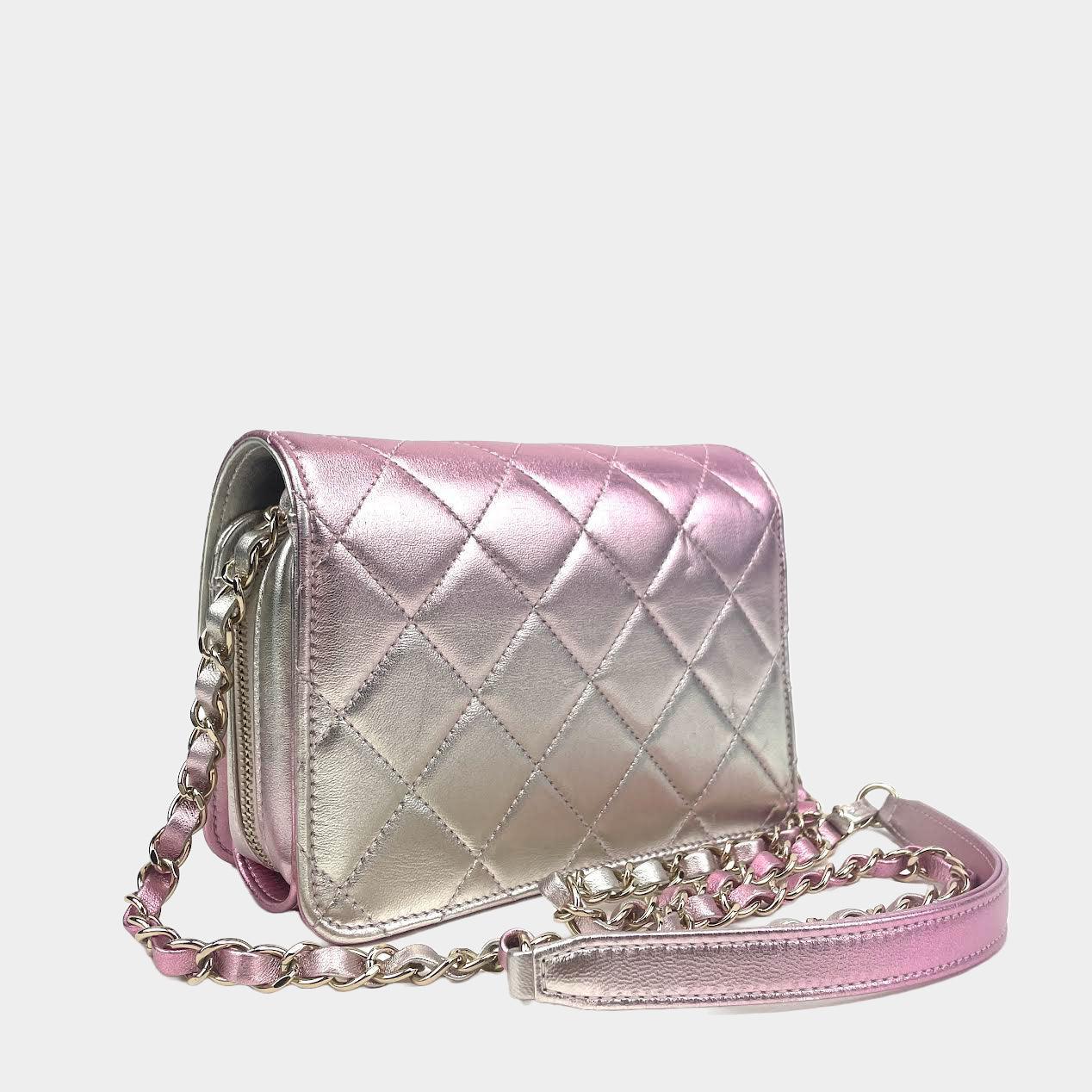 CHANEL Metallic Lambskin Like A Wallet Flap Golden Pink