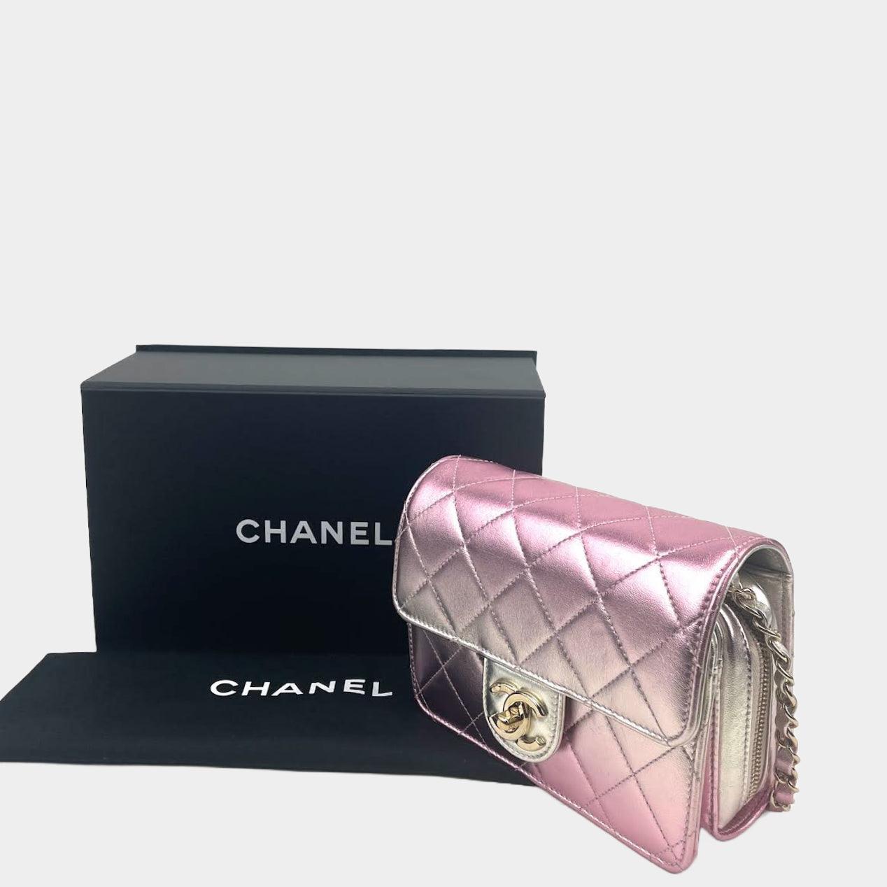 CHANEL Metallic Lambskin Like A Wallet Flap Golden Pink