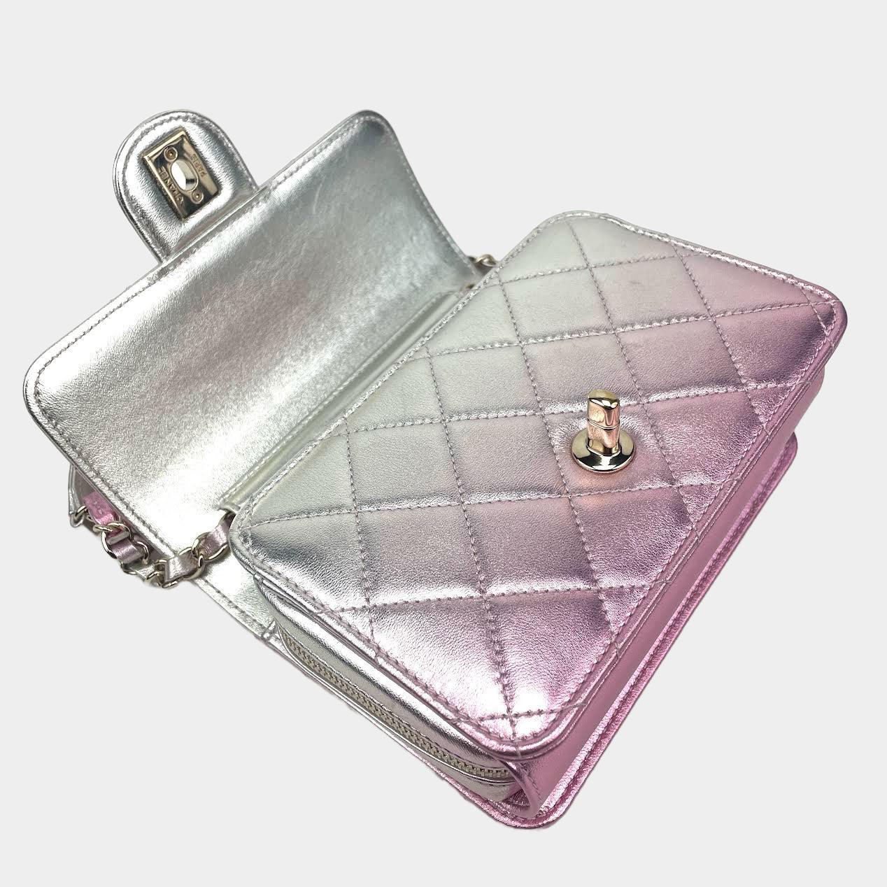 CHANEL Metallic Lambskin Like A Wallet Flap Golden Pink