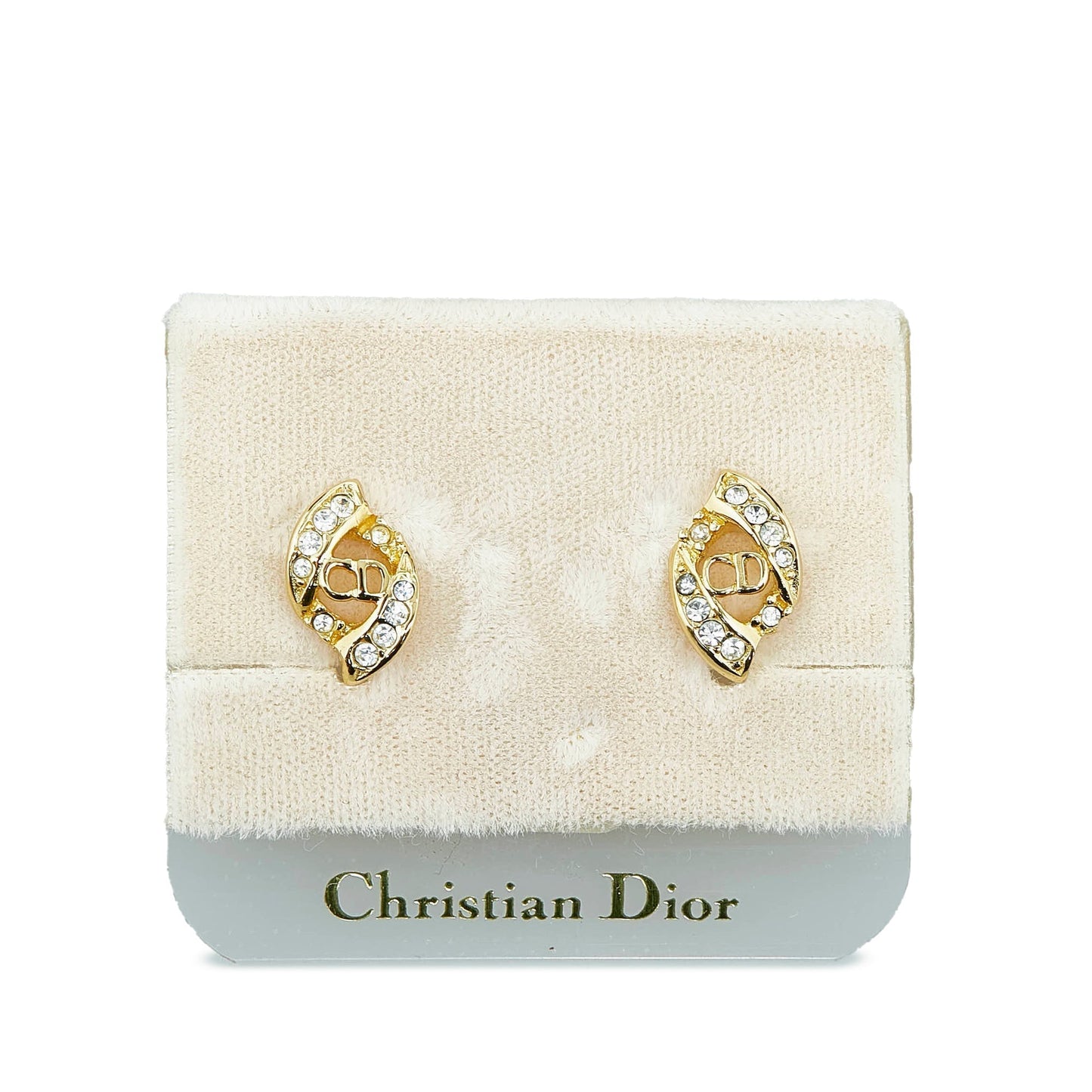 DIOR Rhinestone Logo Clip-On Earrings Costume Earrings