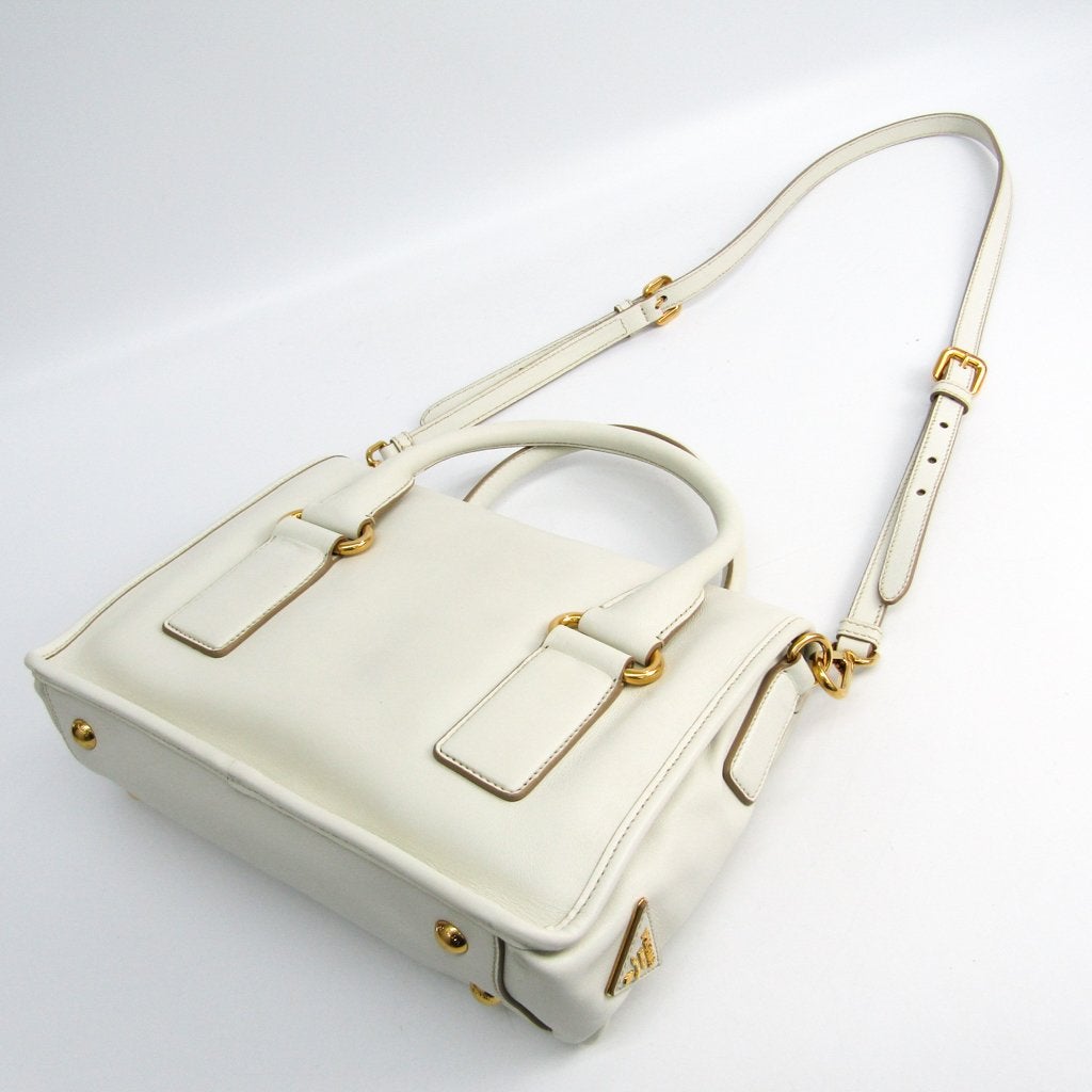 Prada White Calf Leather Small Shoulder Tote (SHA14452)