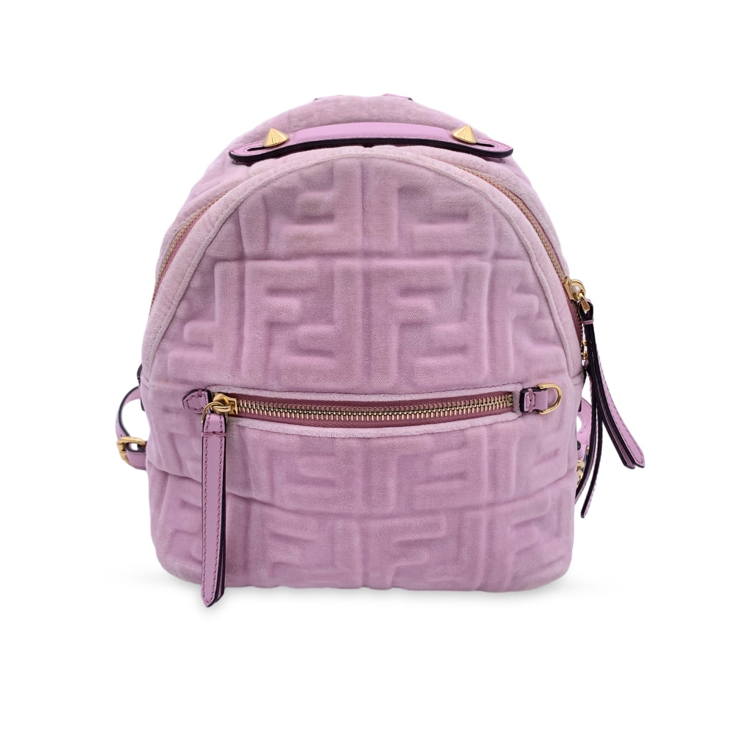 FENDI Baby Pink Velvet Ff Embossed Mini Backpack Shoulder Bag