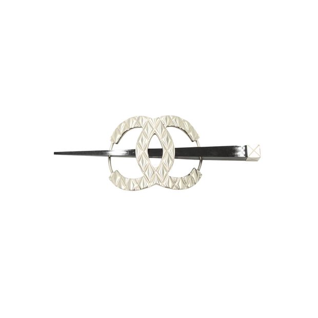 CHANEL Silver-Tone Quilted Metal Cc Hair Pin