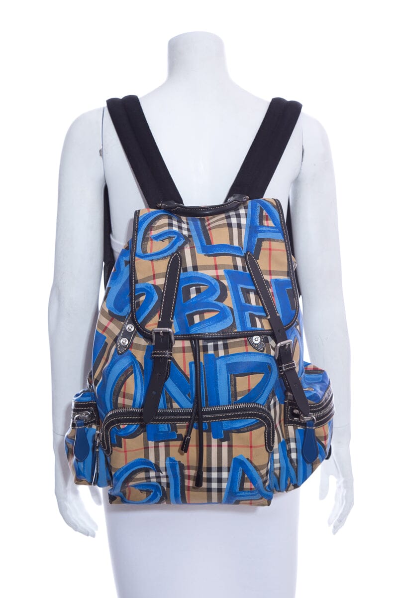 Burberry Blue Graffiti Checked Backpack