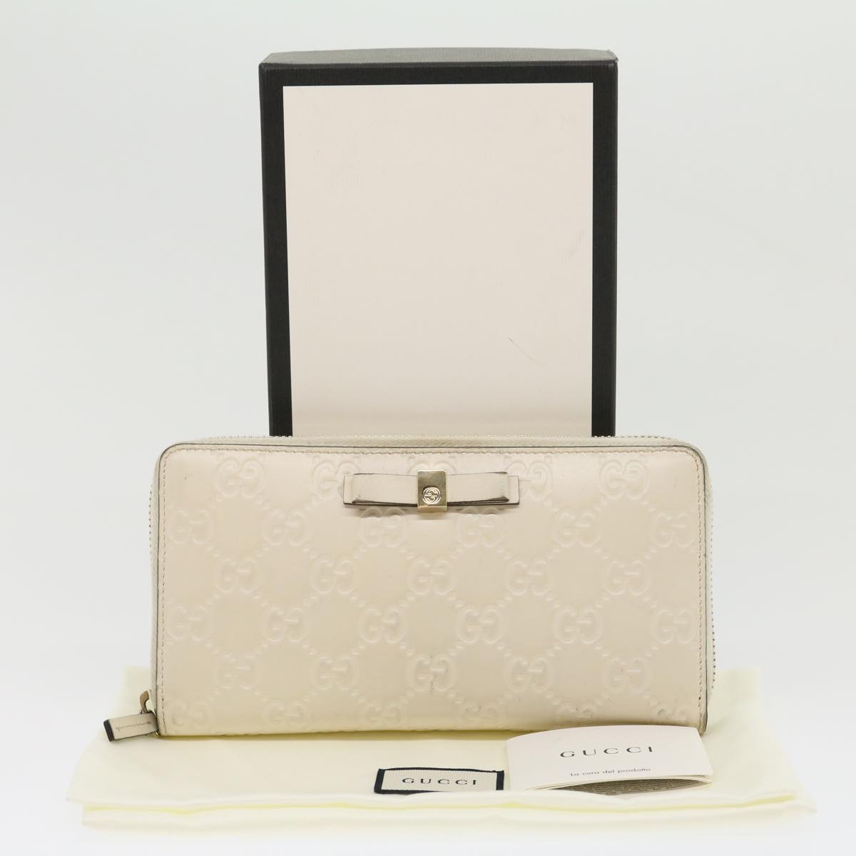 GUCCI GG Canvas ssima Long Wallet White Auth 30393