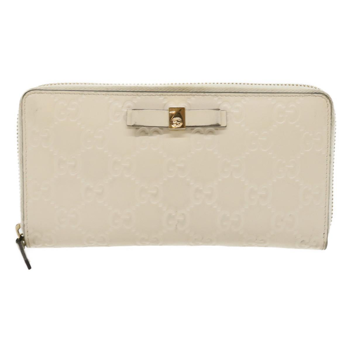 GUCCI GG Canvas ssima Long Wallet White Auth 30393