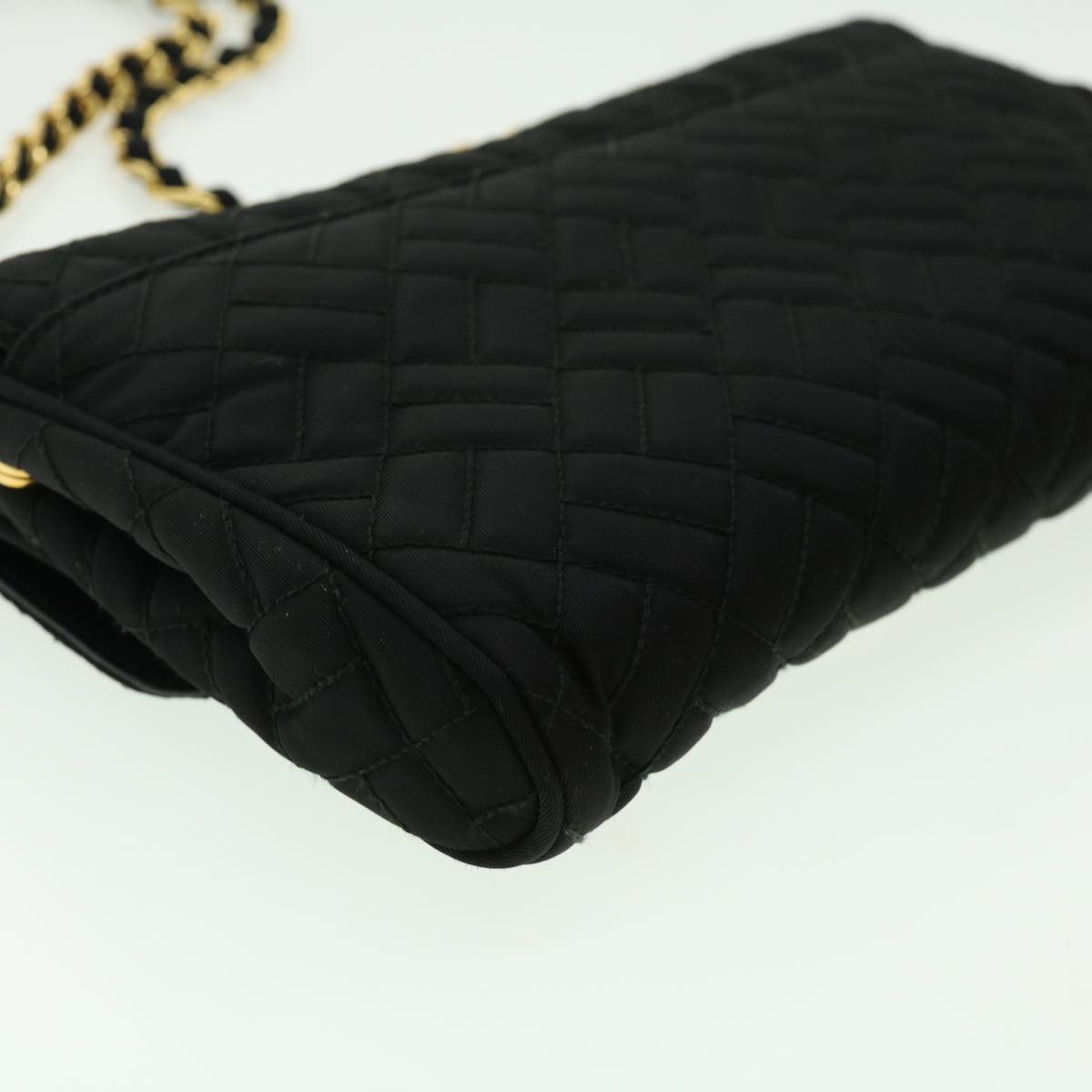 PRADA Chain Shoulder Bag Nylon Black Gold  30469A