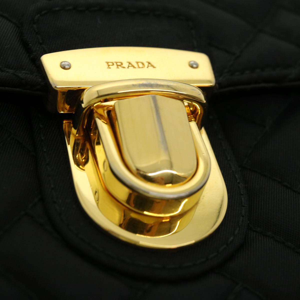 PRADA Chain Shoulder Bag Nylon Black Gold  30469A