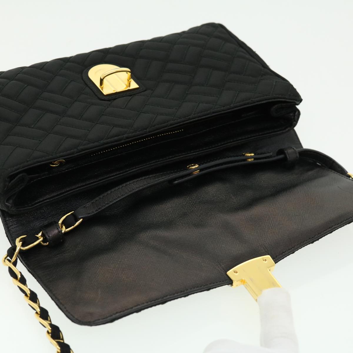 PRADA Chain Shoulder Bag Nylon Black Gold  30469A