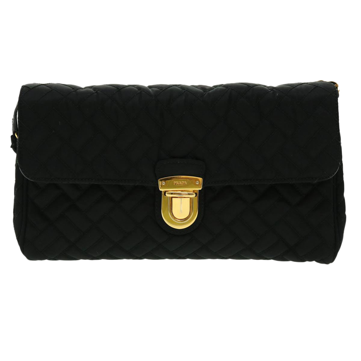 PRADA Chain Shoulder Bag Nylon Black Gold  30469A