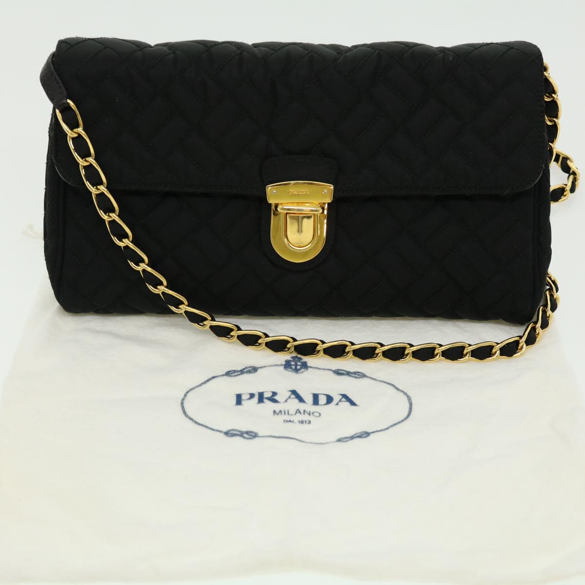 PRADA Chain Shoulder Bag Nylon Black Gold  30469A