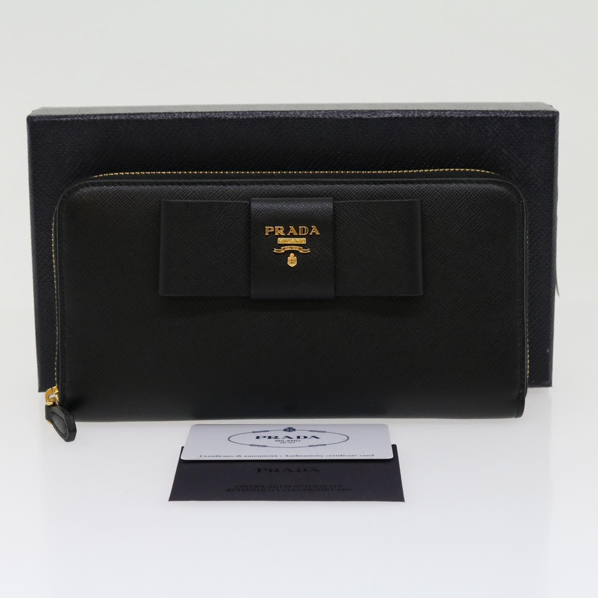 PRADA Ribbon Long Wallet Safiano Leather Black  31055A