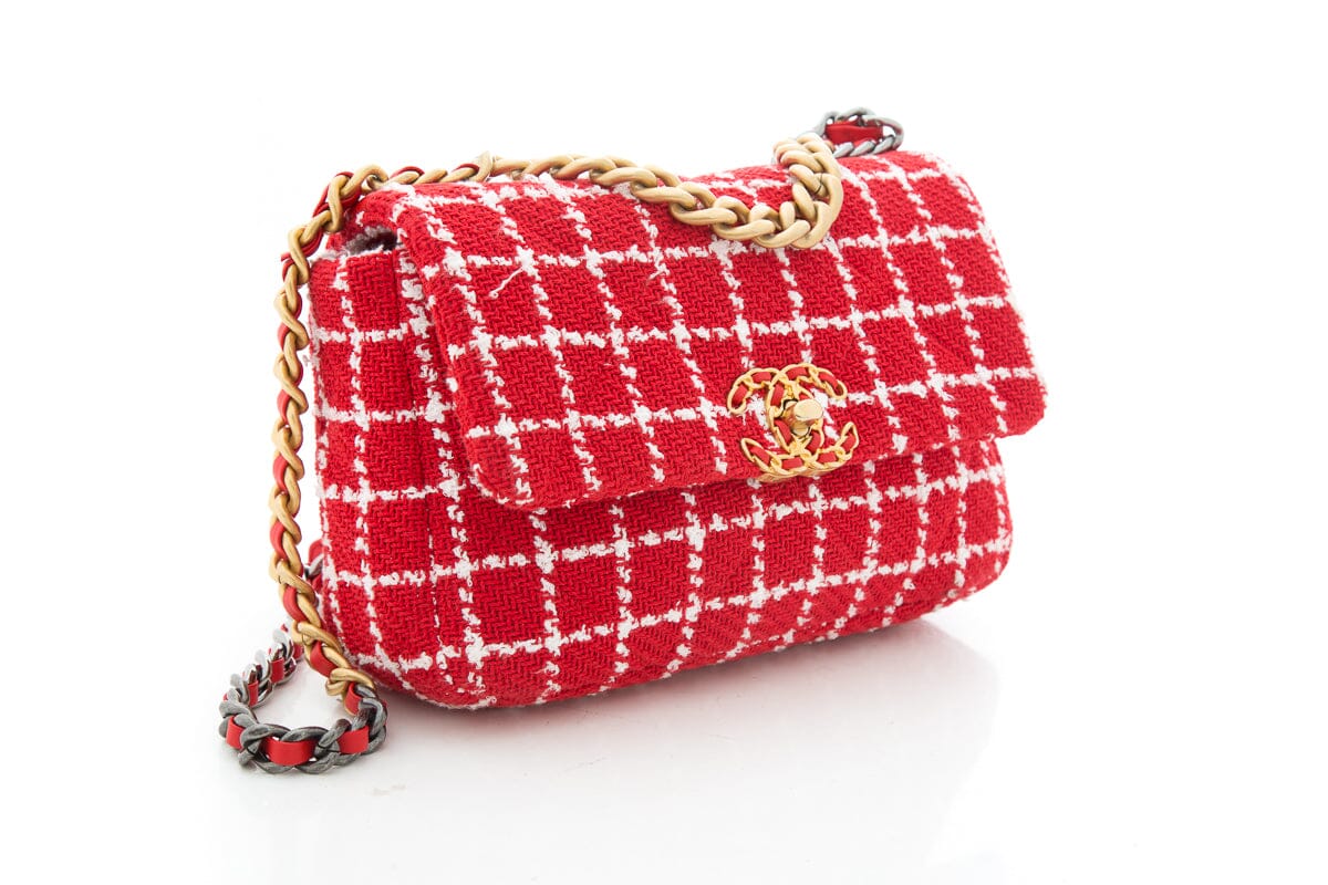 Chanel Tweed Quilted Flap  Red & White Handbag