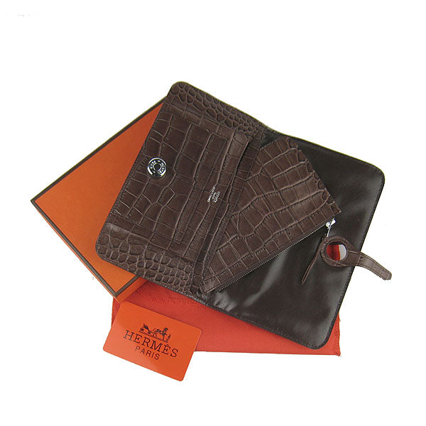 Hermes Wallet H001 Unisex Crocodile Coffee