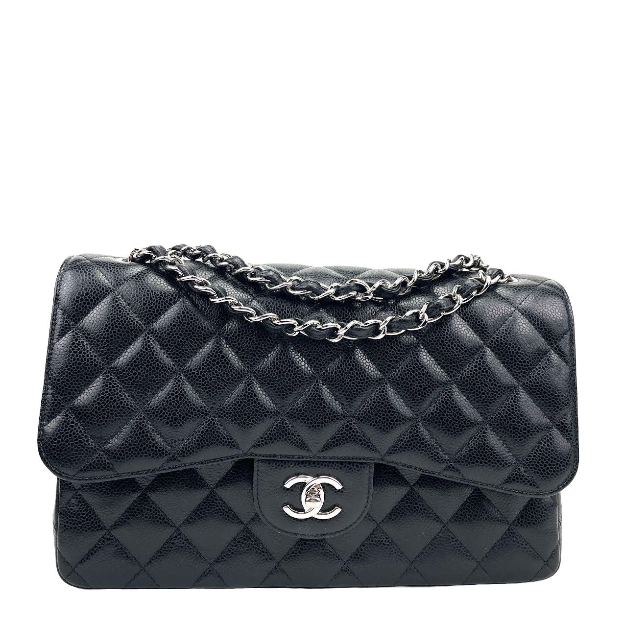 CHANEL 2018-2019 Jumbo Double Flap Bag Black Caviar Leather