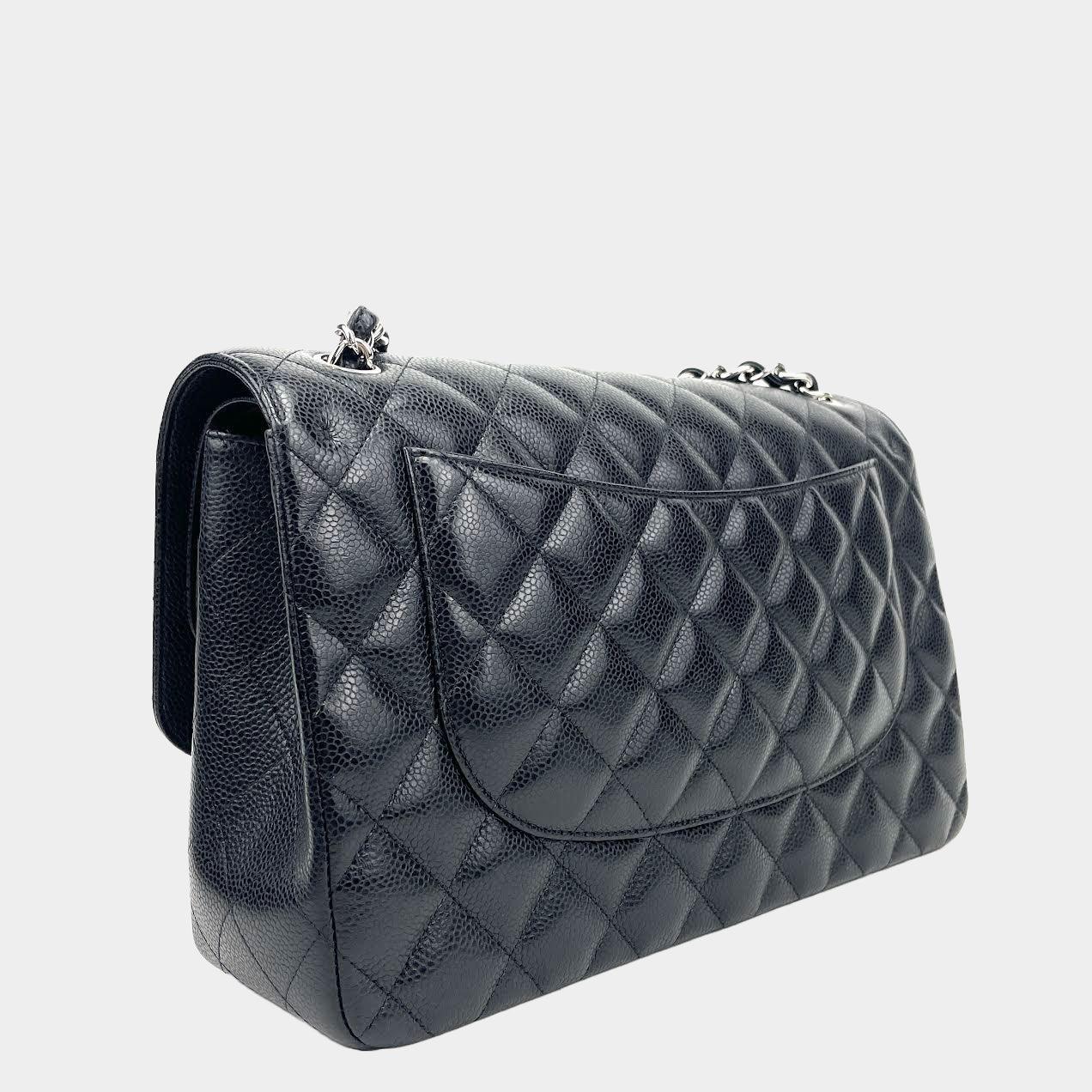 CHANEL Jumbo Double Flap Bag Black Caviar Leather