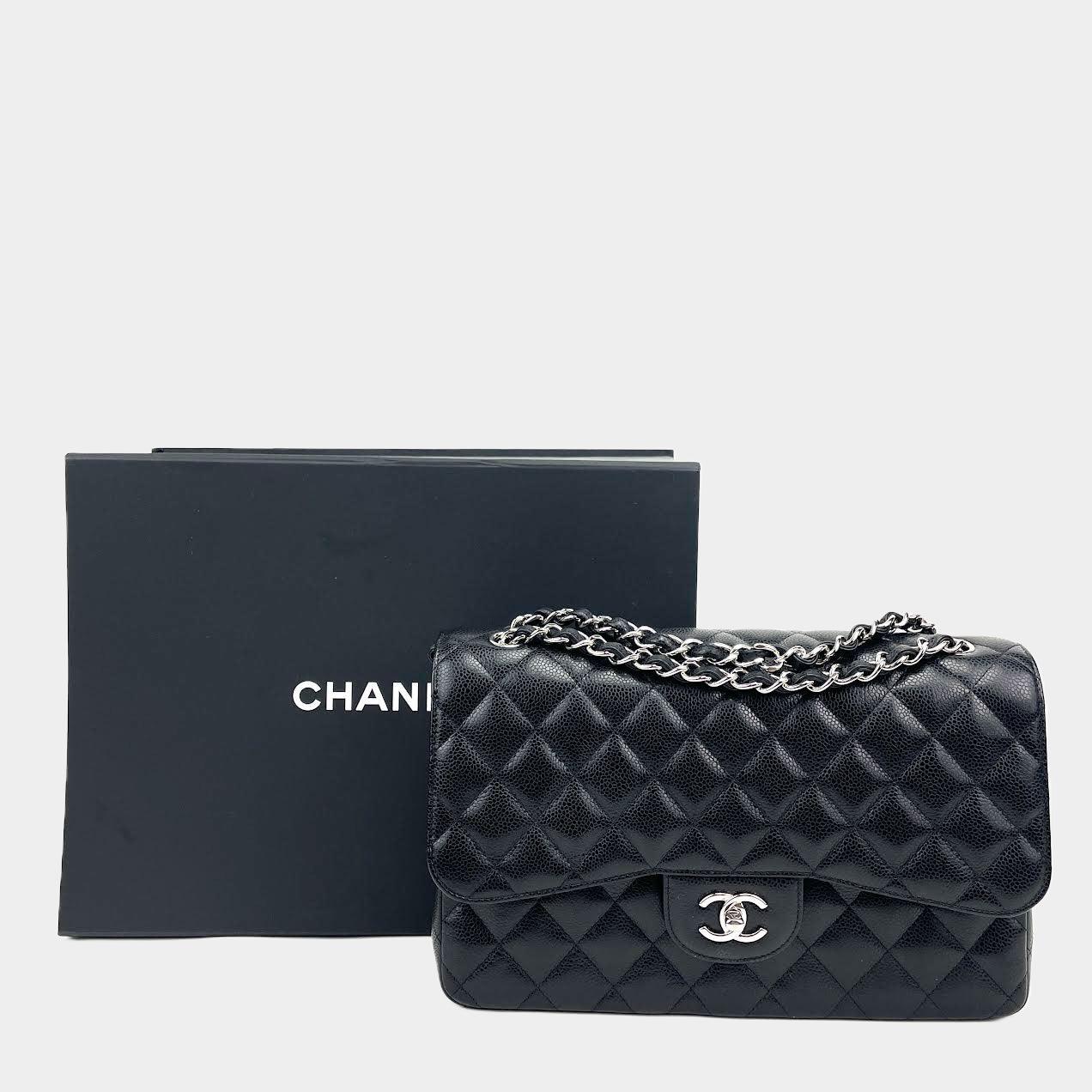 CHANEL Jumbo Double Flap Bag Black Caviar Leather