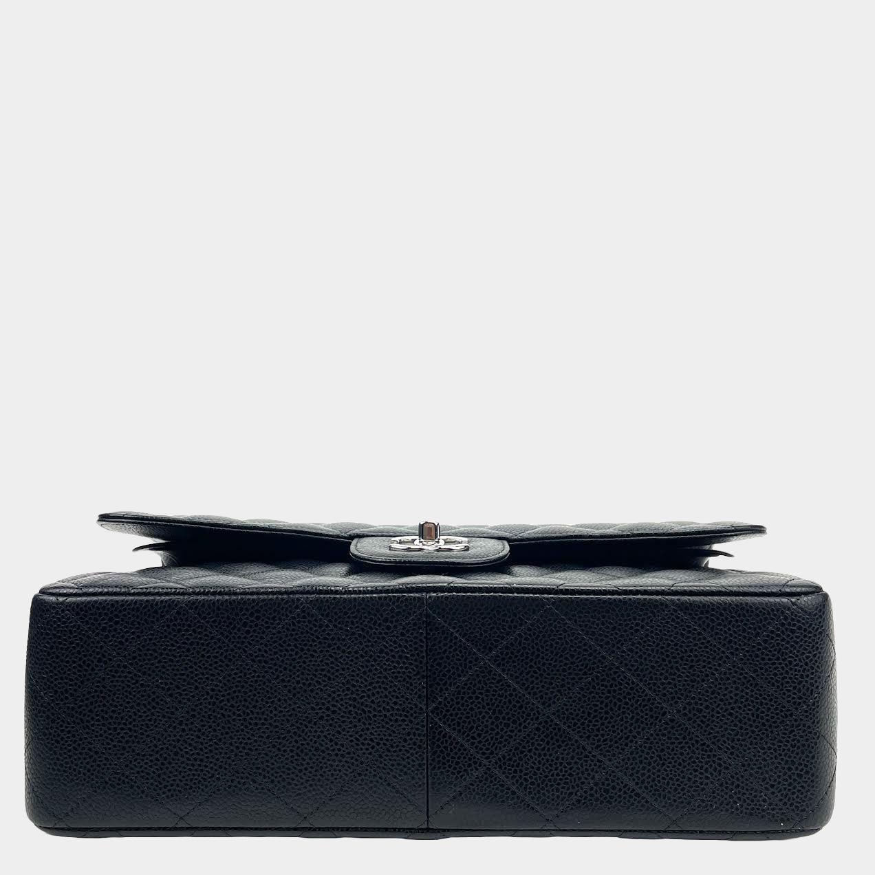 CHANEL 2018-2019 Jumbo Double Flap Bag Black Caviar Leather