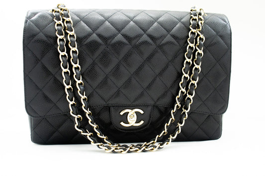 CHANEL Maxi Classic Handbag Grained Calfskin Double Flap Chain Shoulder Bag j17