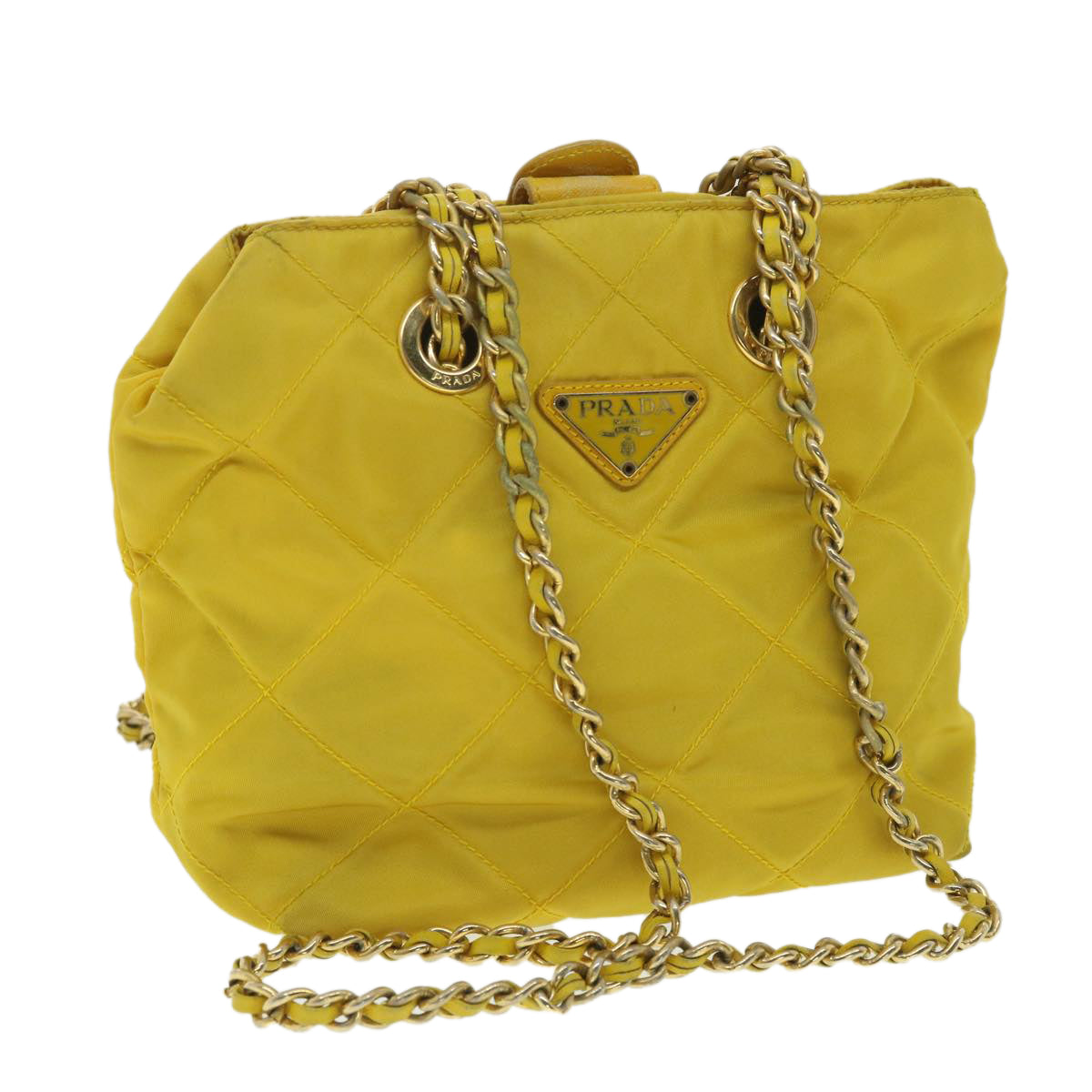 PRADA Nylon Quilted Chain Shoulder Bag Yellow  34271