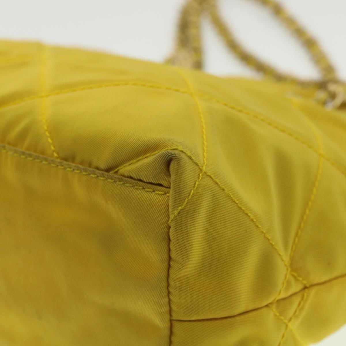 PRADA Nylon Quilted Chain Shoulder Bag Yellow  34271