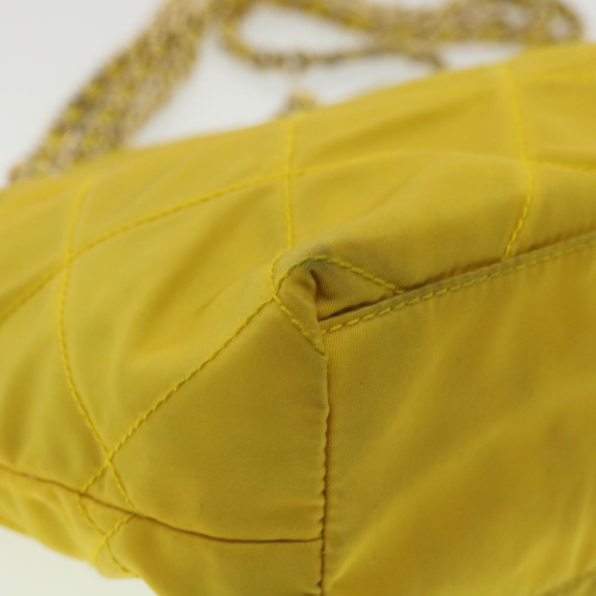 PRADA Nylon Quilted Chain Shoulder Bag Yellow  34271