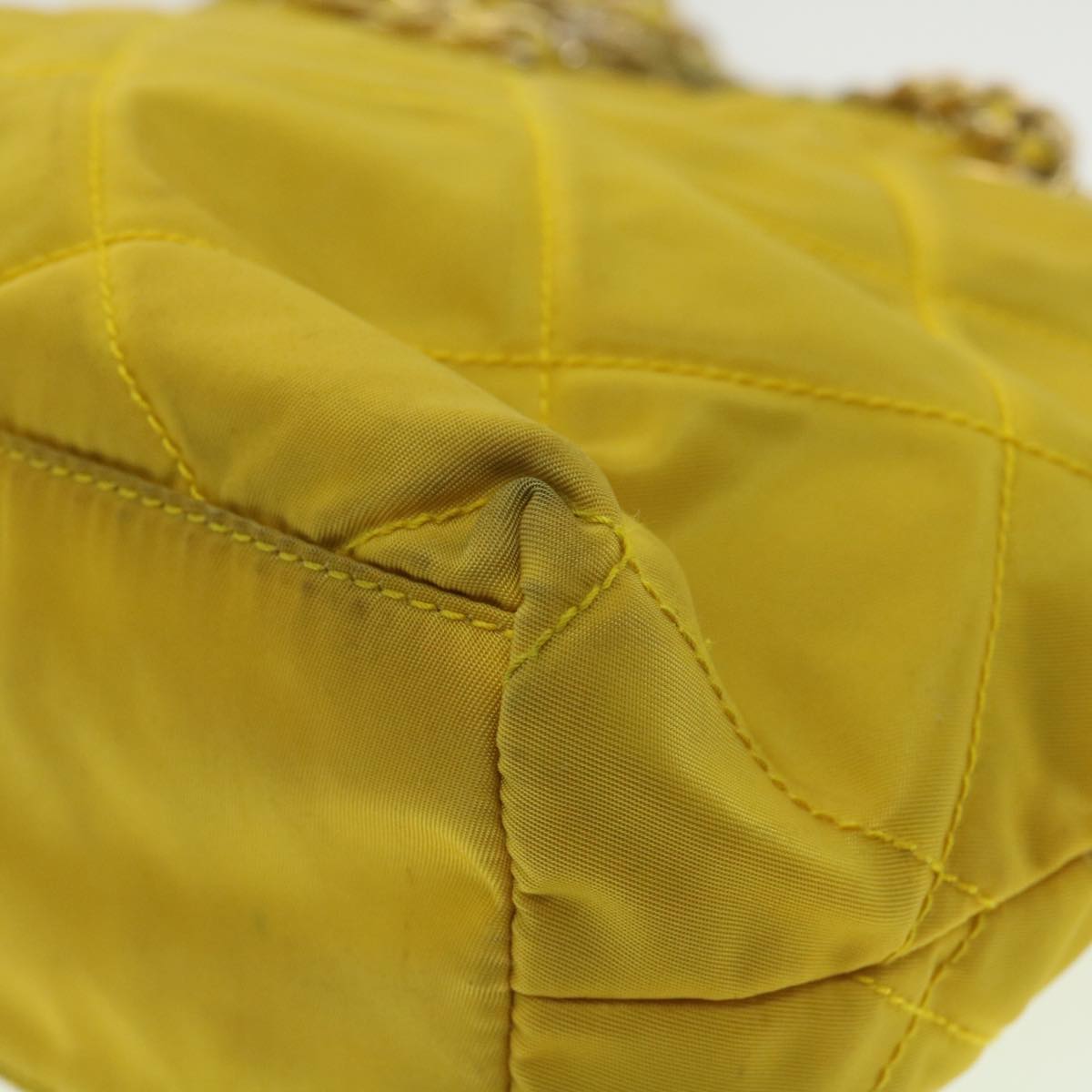 PRADA Nylon Quilted Chain Shoulder Bag Yellow  34271