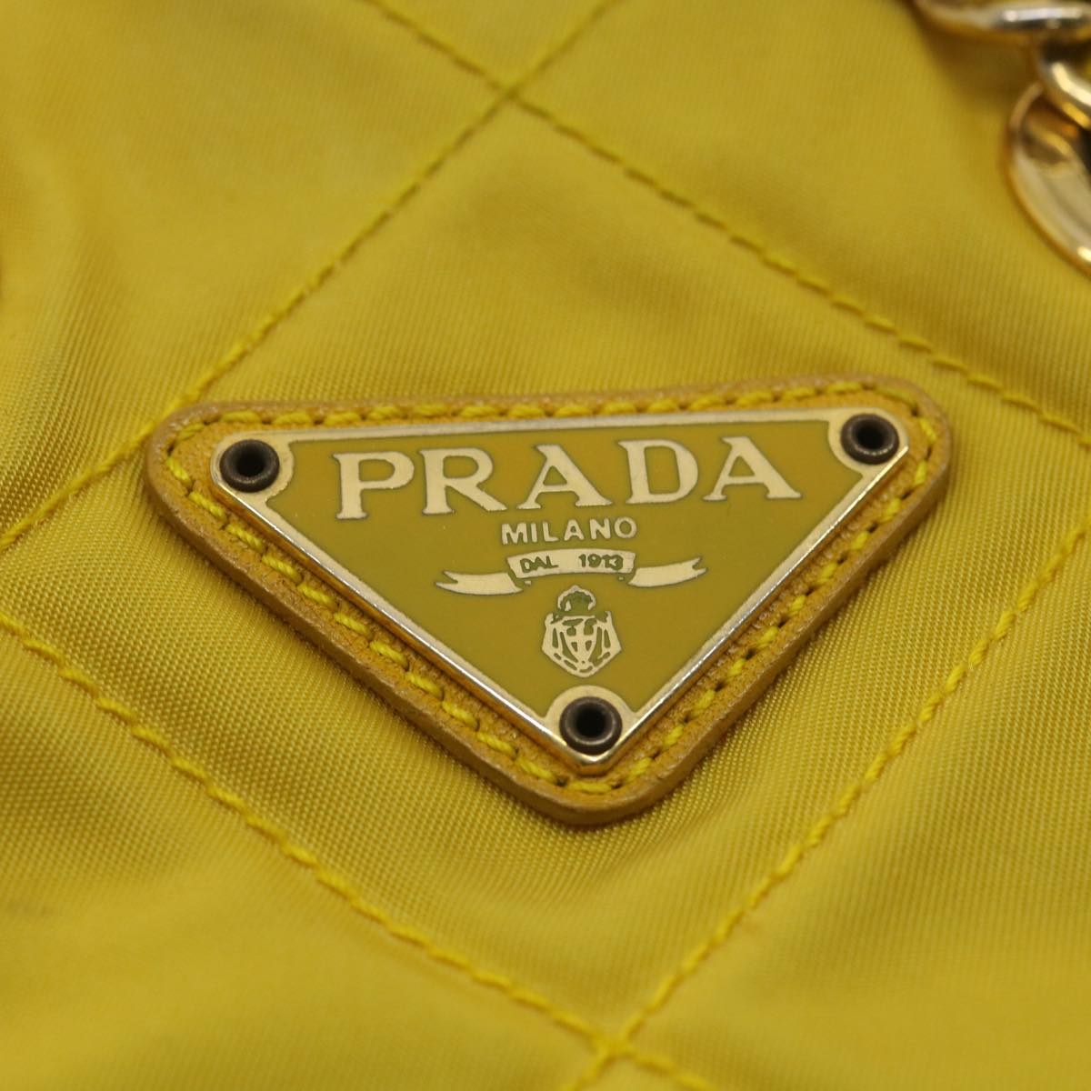 PRADA Nylon Quilted Chain Shoulder Bag Yellow  34271