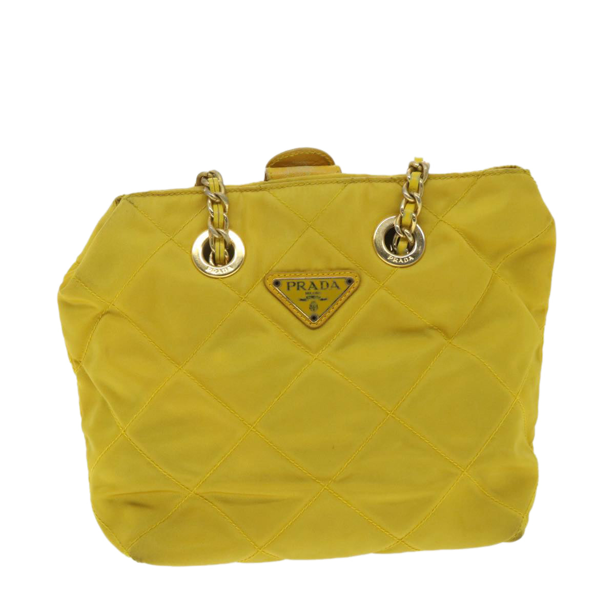 PRADA Nylon Quilted Chain Shoulder Bag Yellow  34271